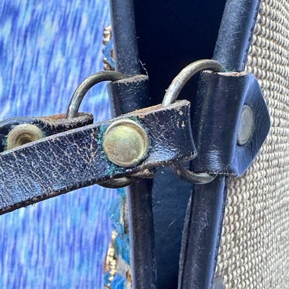 VTG 1964 Enid Collins Purse Pavan Pheasant Peacock Blue Jewels Wooden Bucket - Picture 10 of 16